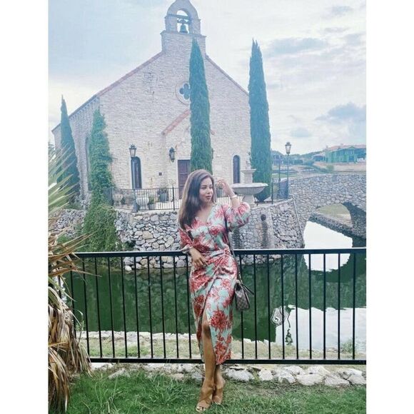 Zara Wrap Style Midi Floral Print Long Sleeves Satin - Picture 9 of 9